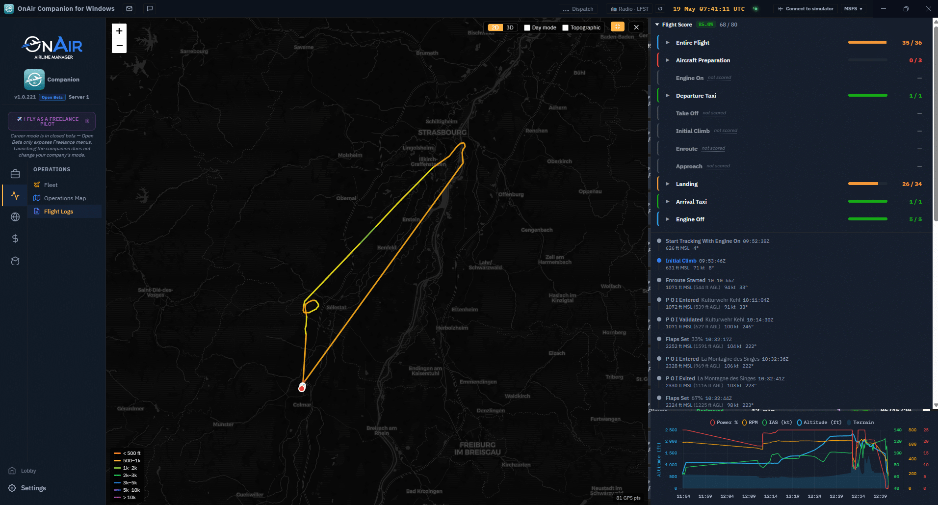 Flight tracker on a regional route
